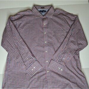 Tommy Hilfiger Men Regular Fit Stretch Dress Shirt SZ 18 34-35 CHECKER BLUE RED